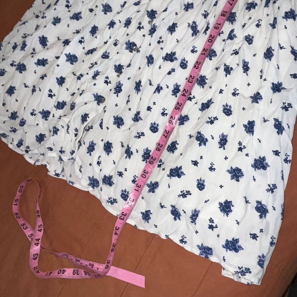 Sezane Aurora Dress White Floral Button-Up Dress blue rose 38 6 tiered short - Picture 9 of 10